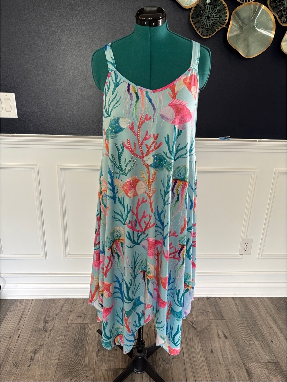 India Boutique Aqua and Pink Tropical Print Dress/ Cover Up